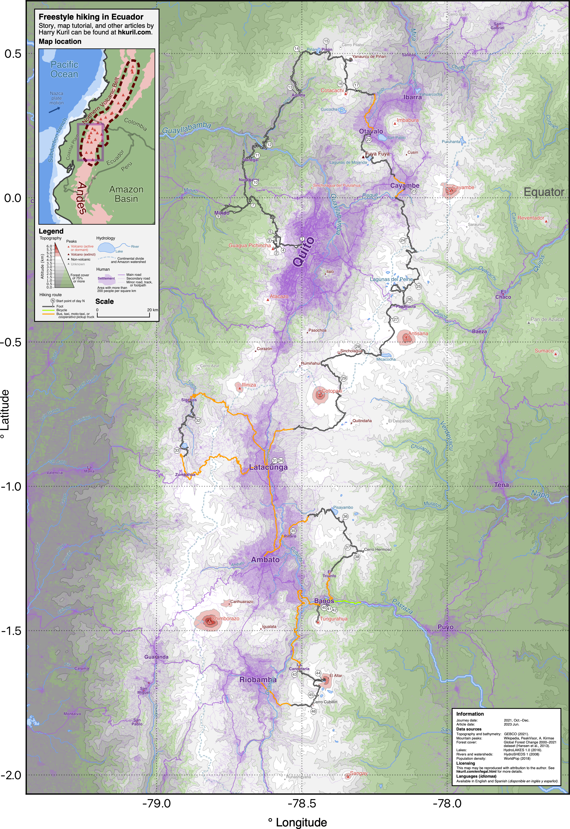A map of my hiking route through Ecuador’s Alley of the Volcanoes.