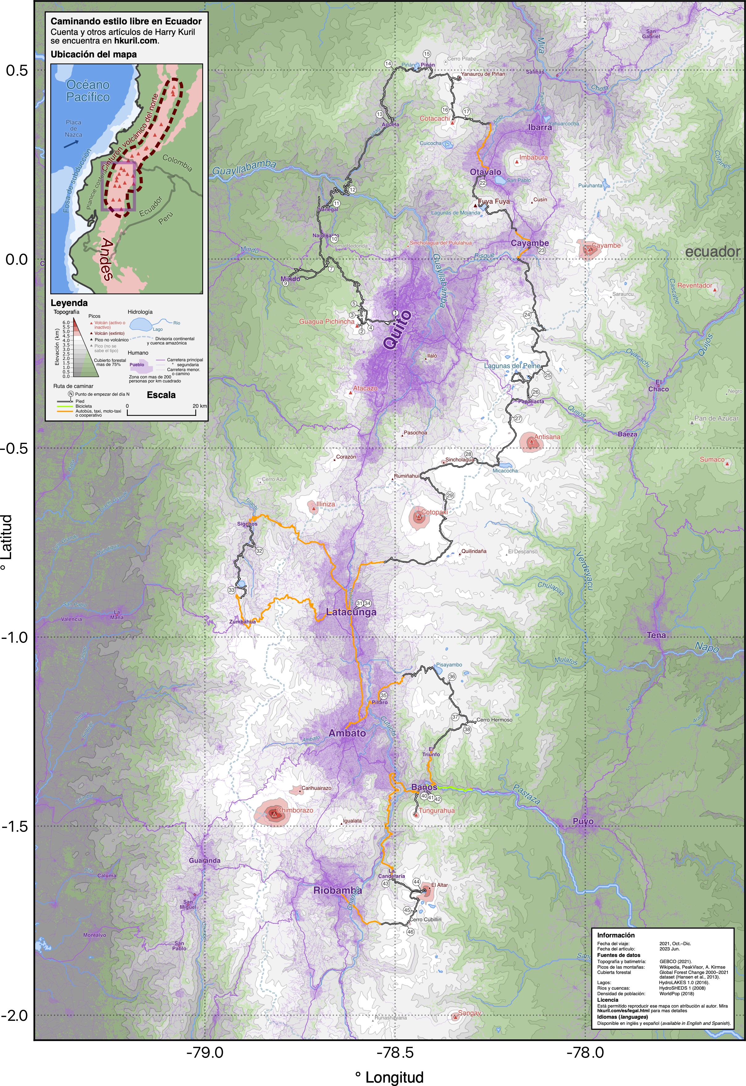 A map of my hiking route through Ecuador’s Alley of the Volcanoes.