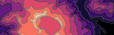 A short, wide screenshot of a hypsometric map, where the elevation is shown in varying shades of black-purple-orange. The feature depicted is Katmai Volcano, Alaska.